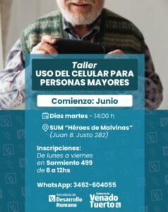Inscripción abierta para el taller de uso del celular para personas mayores en Venado Tuerto