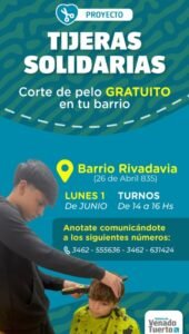 “Tijeras Solidarias” se presentará en otro barrio de Venado Tuerto con cortes de pelo gratuitos