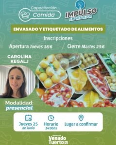 El programa “Impulso Emprendedor” de Venado Tuerto capacitará en envasado y rotulado de alimentos