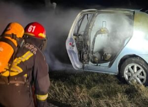 Importante incendio de un automóvil sobre Ruta 33 en Venado Tuerto
