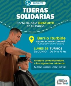 El programa “Tijeras Solidarias” llega a otro barrio de Venado Tuerto con cortes de pelo gratuitos