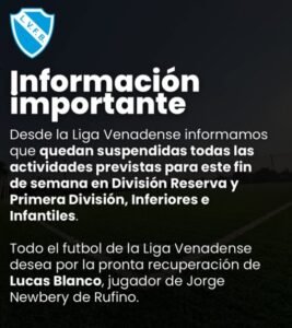 Se suspendió toda la actividad en la Liga Venadense de Fútbol
