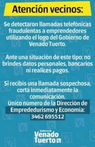 Alertan por llamadas telefónicas fraudulentas a emprendedores en Venado Tuerto
