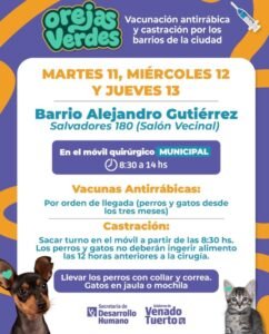 El programa “Orejas Verdes” reanuda sus actividades en otro barrio de Venado Tuerto con castraciones y vacunación antirrábica gratuita