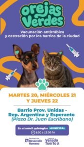 Con vacunación antirrábica y castraciones gratuitas: El programa “Orejas Verdes” se presentará en otro barrio de Venado Tuerto