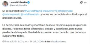 Chiarella salió en defensa de los periodistas atacados por Milei: “La libertad de expresión debemos cuidarla entre todos”