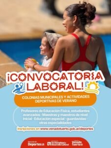 El Gobierno de Venado Tuerto abre la convocatoria laboral para las colonias municipales y actividades deportivas de verano
